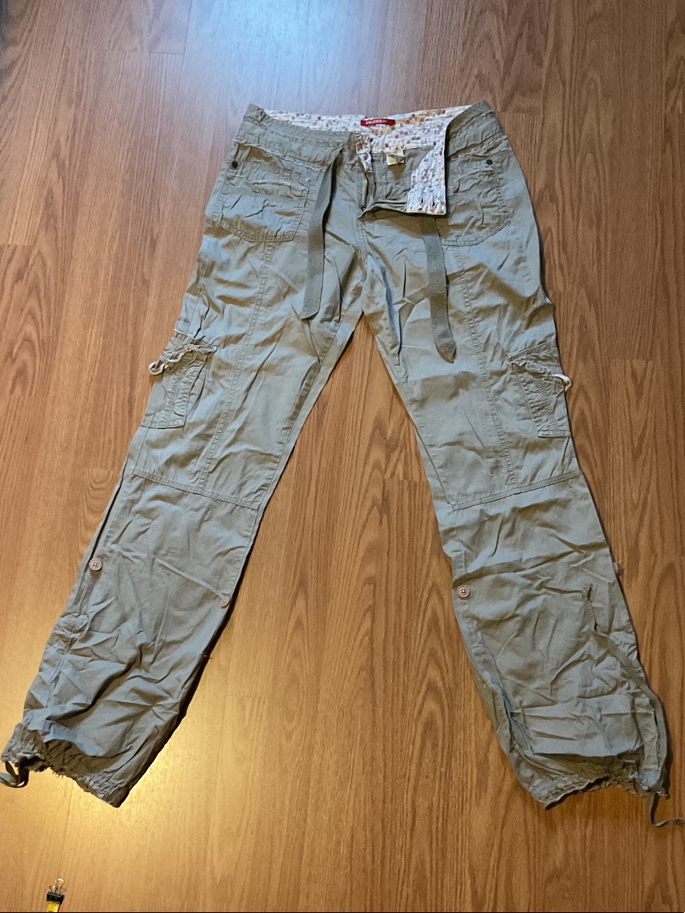 Ladies Casual Cargo Pants - Sage Green/ Tan